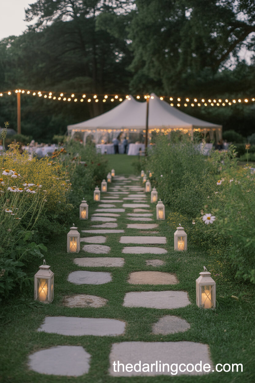 Garden Pathways Illuminated By Lanterns And Wildflowers