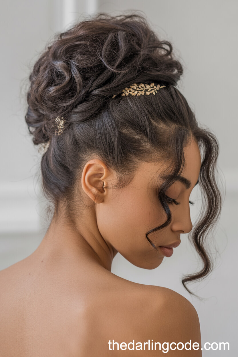 Voluminous Twisted Bun Updo With Soft Face-Framing Curls