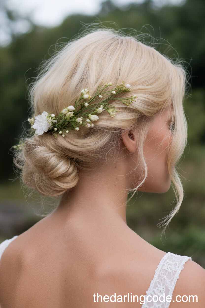 Loose Side Bun With Delicate Floral Accents