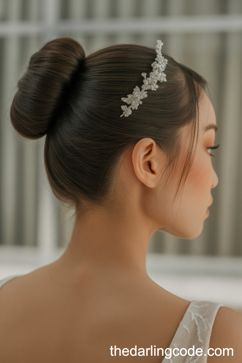 Sleek High Ballet Bun With Sparkle Hair Accessories