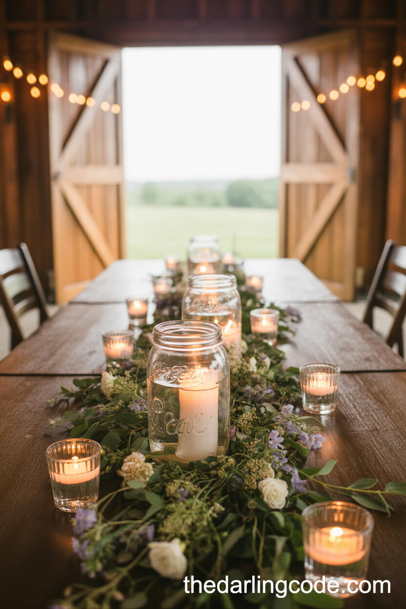 Mason Jar Floating Candle Rustic Barn Wedding Centerpieces