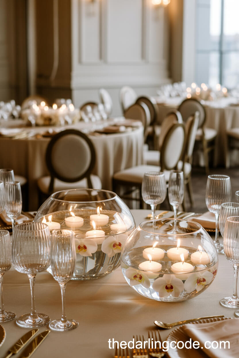Floating Orchid Candle Glass Bowl Wedding Centerpieces