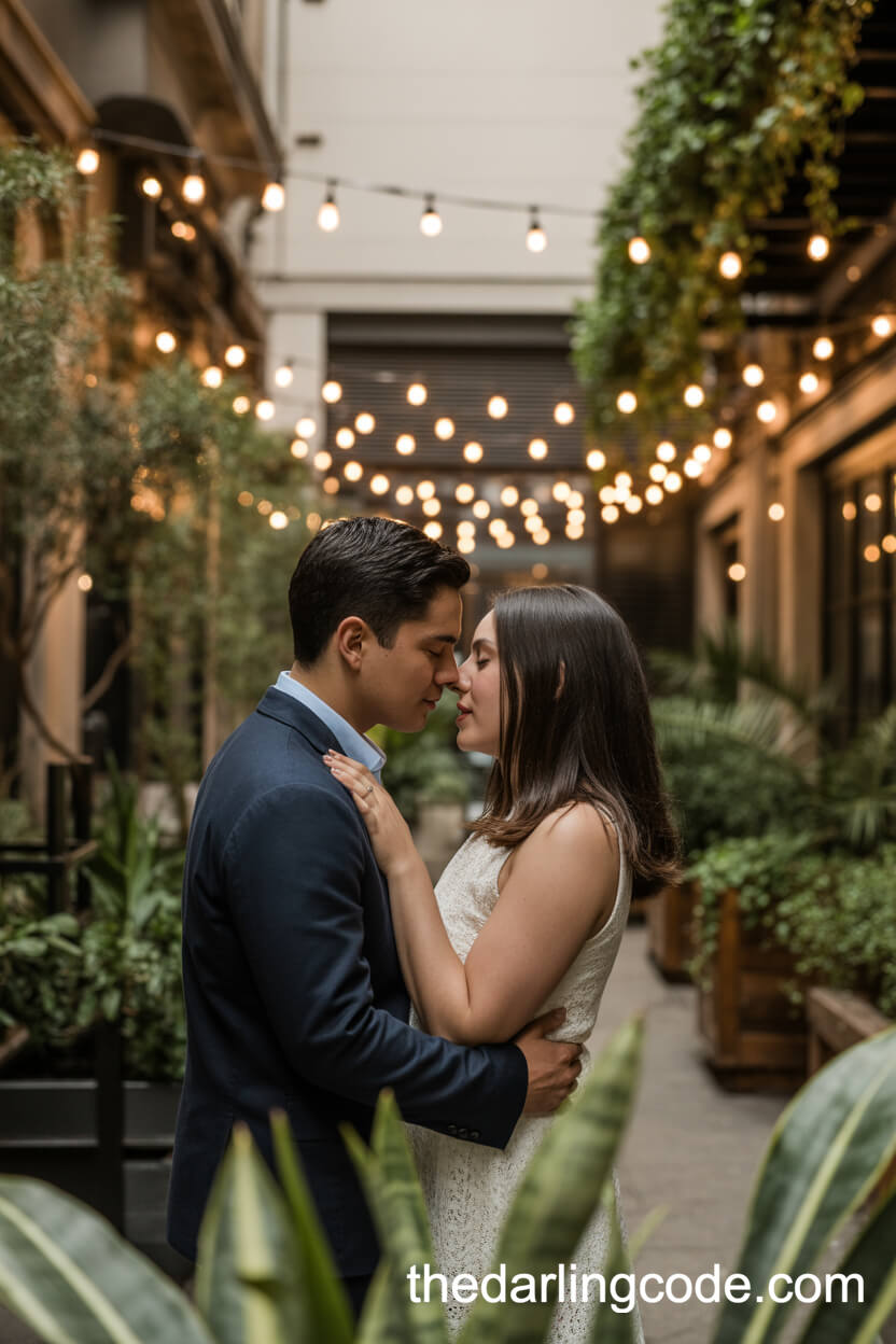 Kissing In A Leafy City Courtyard