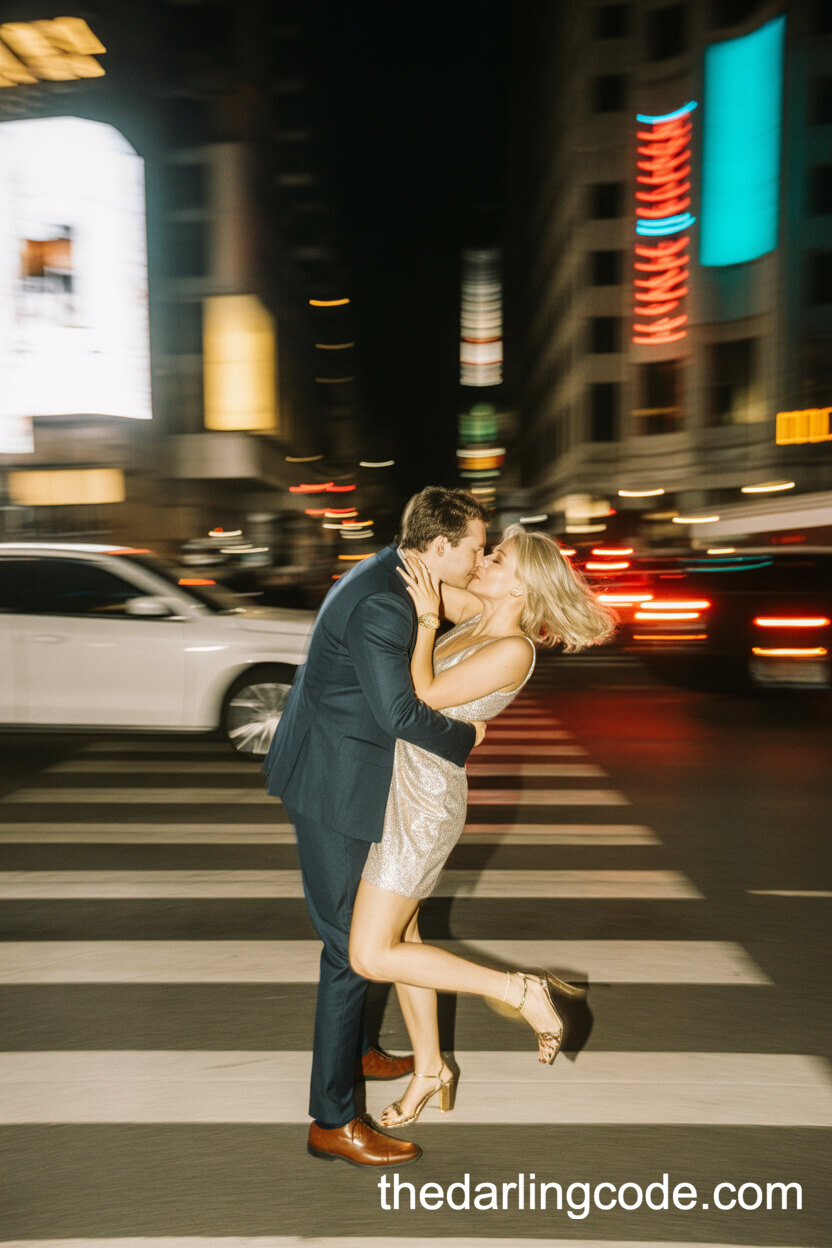 Kissing In A Lively Crosswalk