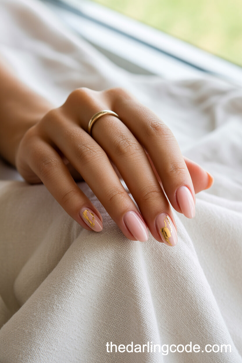 Blush Almond Nails With Gold Foil