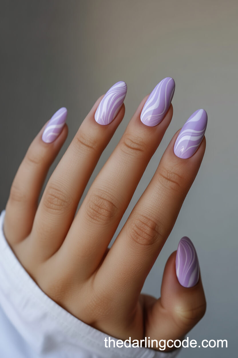 Lavender Marble Almond Nails