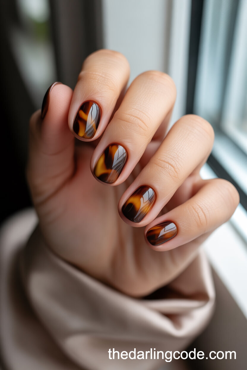 Tortoiseshell Oval Nails