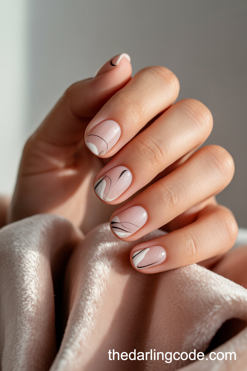 Minimalist Abstract Line Round Nails