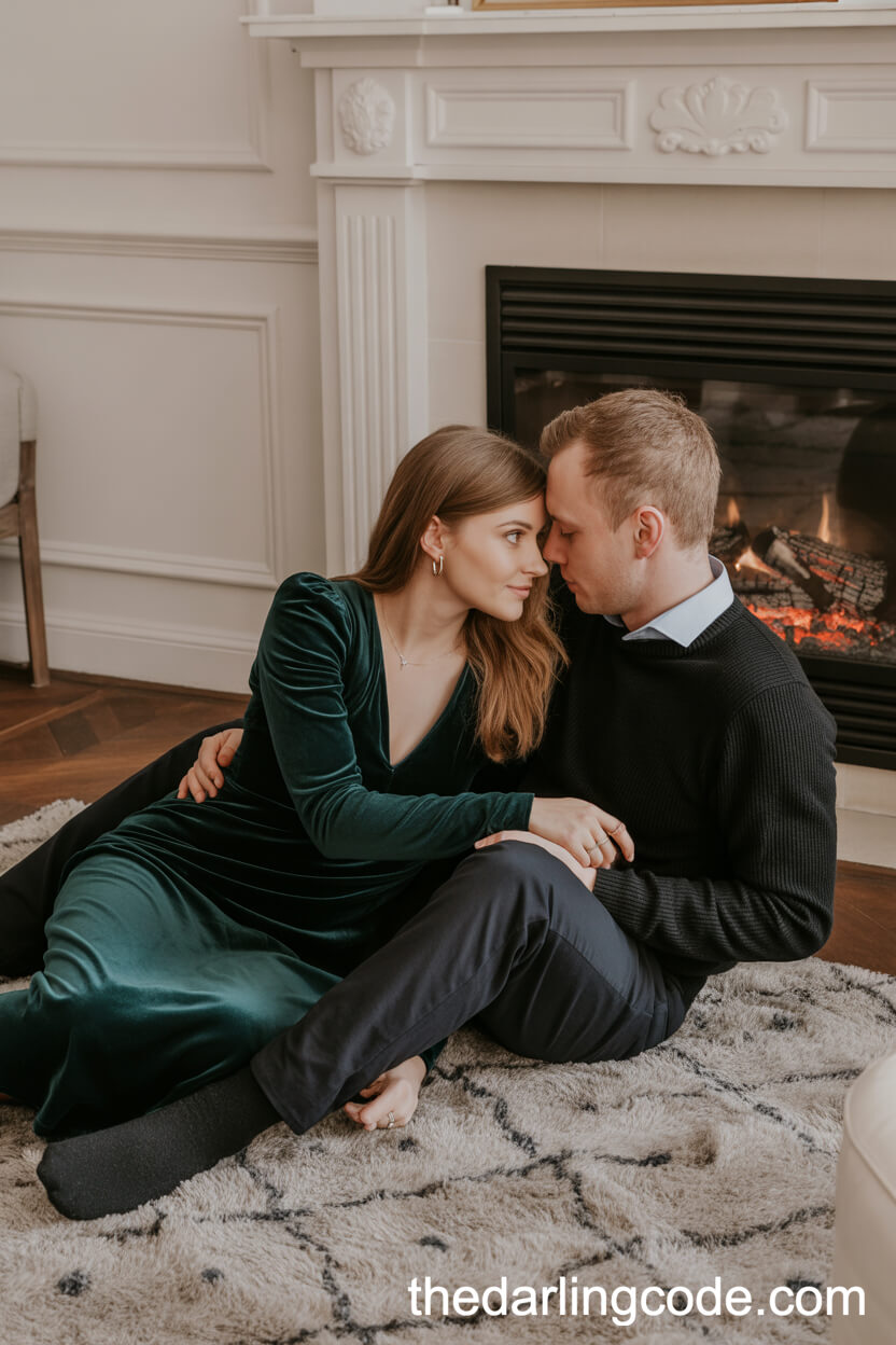 Snuggling By The Fireplace In A Stylish Living Room