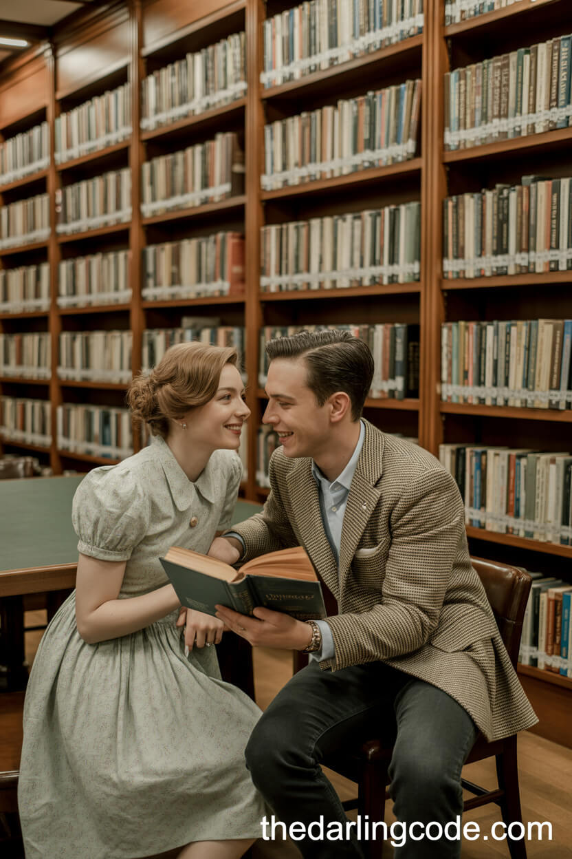 Bonding Over A Book In A Vintage Library