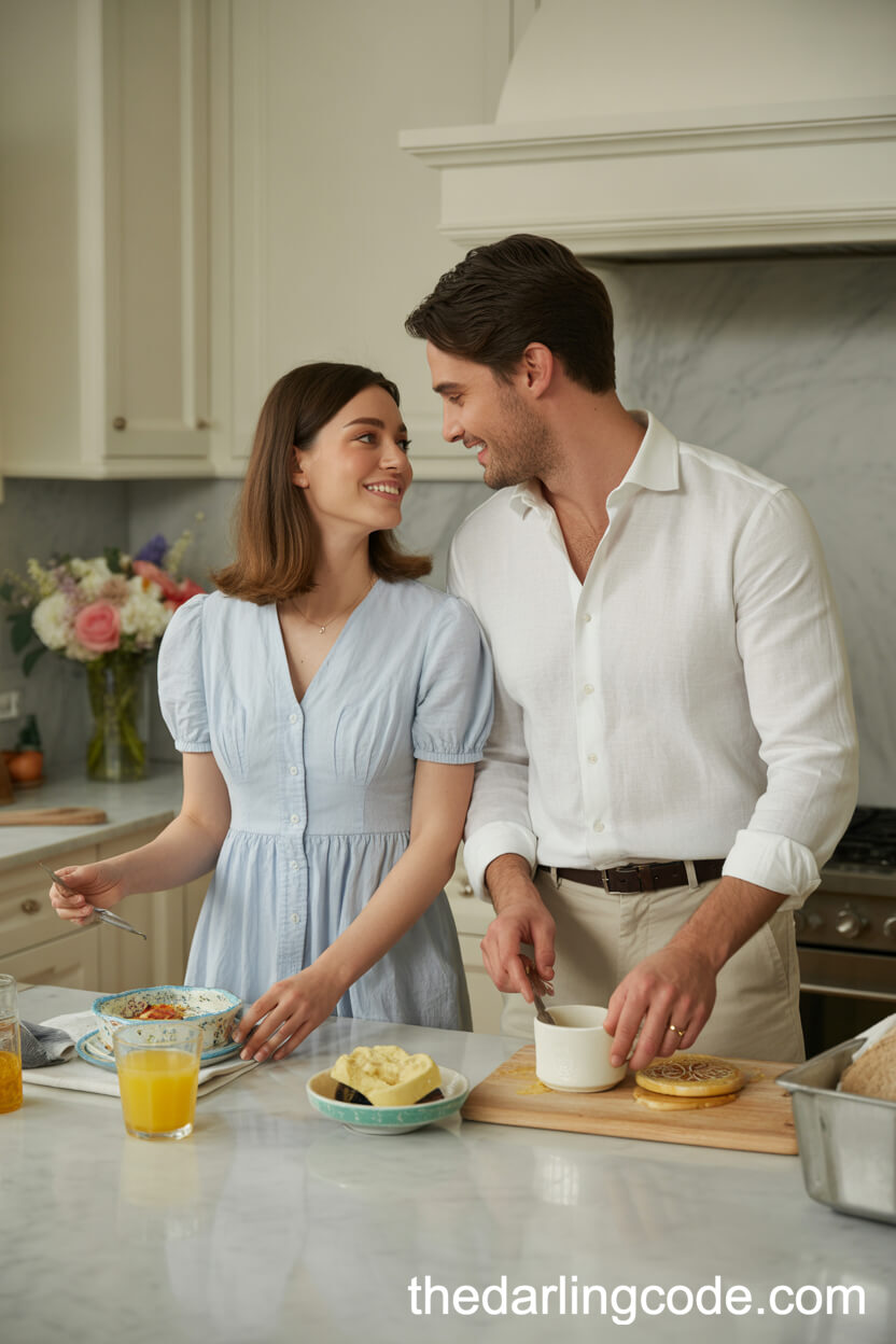 Cooking Breakfast Together In A Beautiful Kitchen