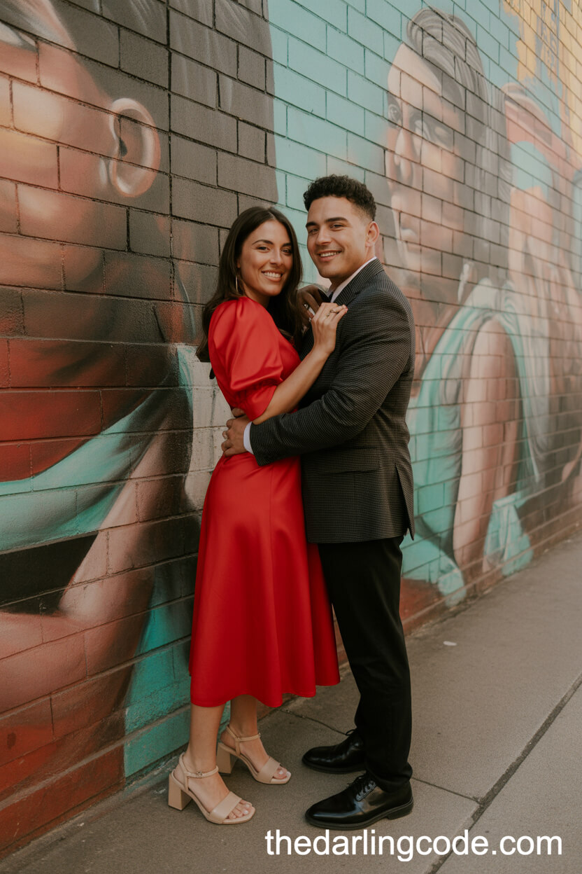 Sharing Love In Front Of A Vibrant City Mural