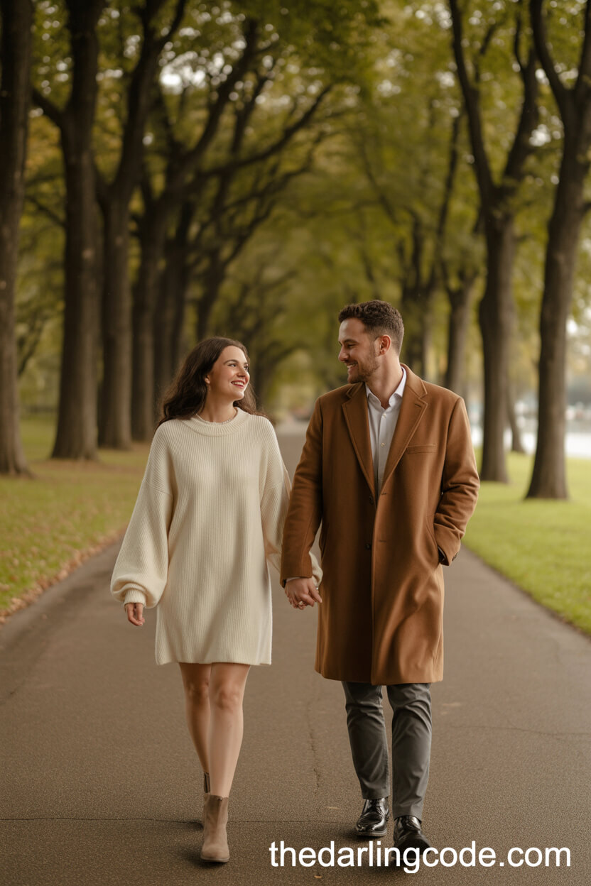 Strolling Hand In Hand On An Autumn Park Path
