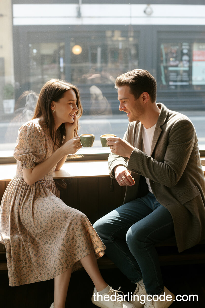 Sharing Laughter At A Cozy Coffee Shop Window