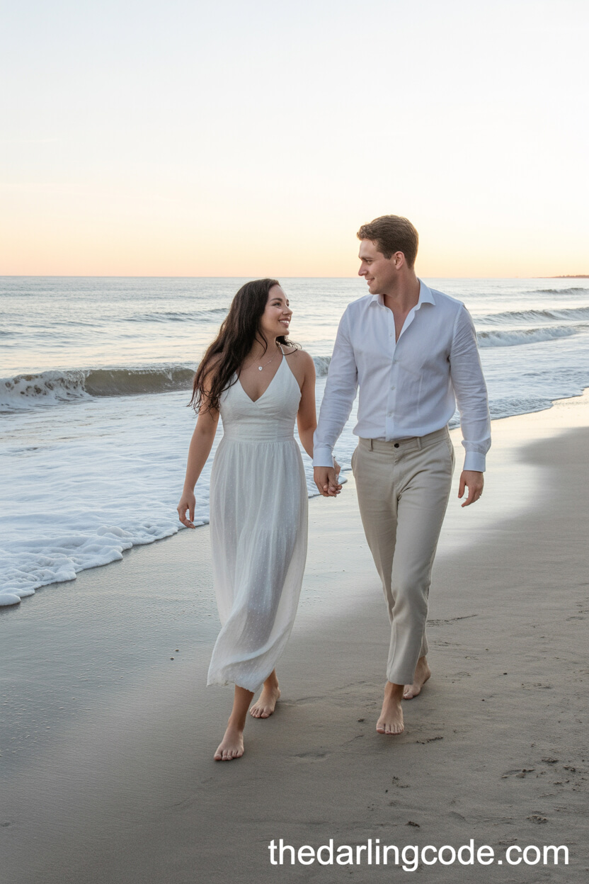 Walking Barefoot On The Beach At Sunset