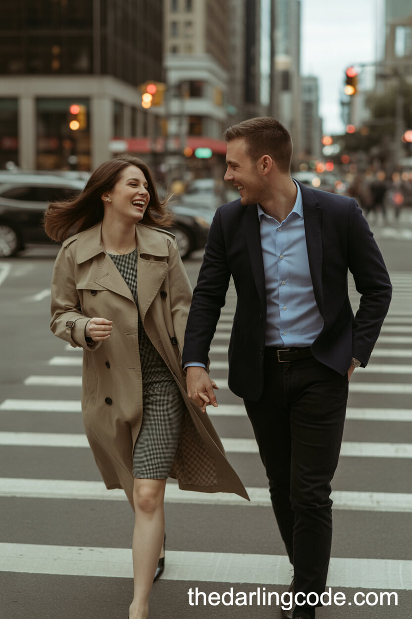 Playful Crosswalk Moment In Downtown