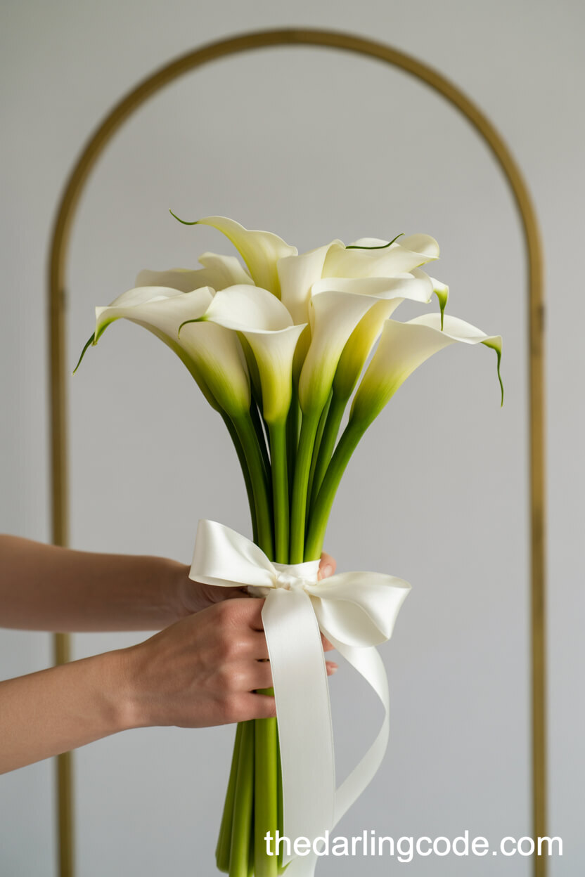 Minimalist Calla Lily Bouquet With Sleek Satin Ribbon