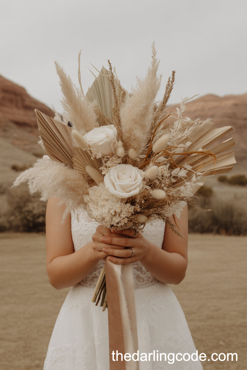 Boho Pampas Grass And Dried Wheat Desert Wedding Bouquet