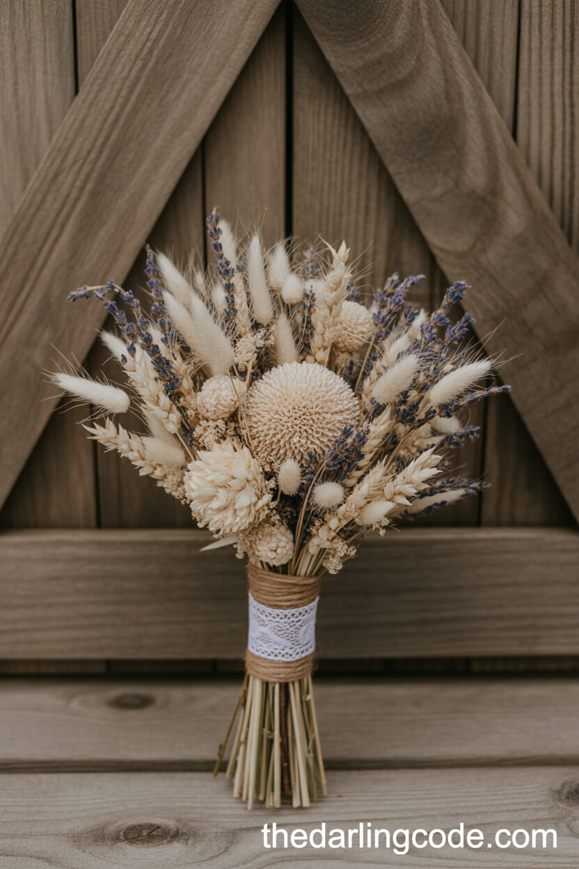 Rustic Dried Lavender And Sola Wood Barn Door Bouquet