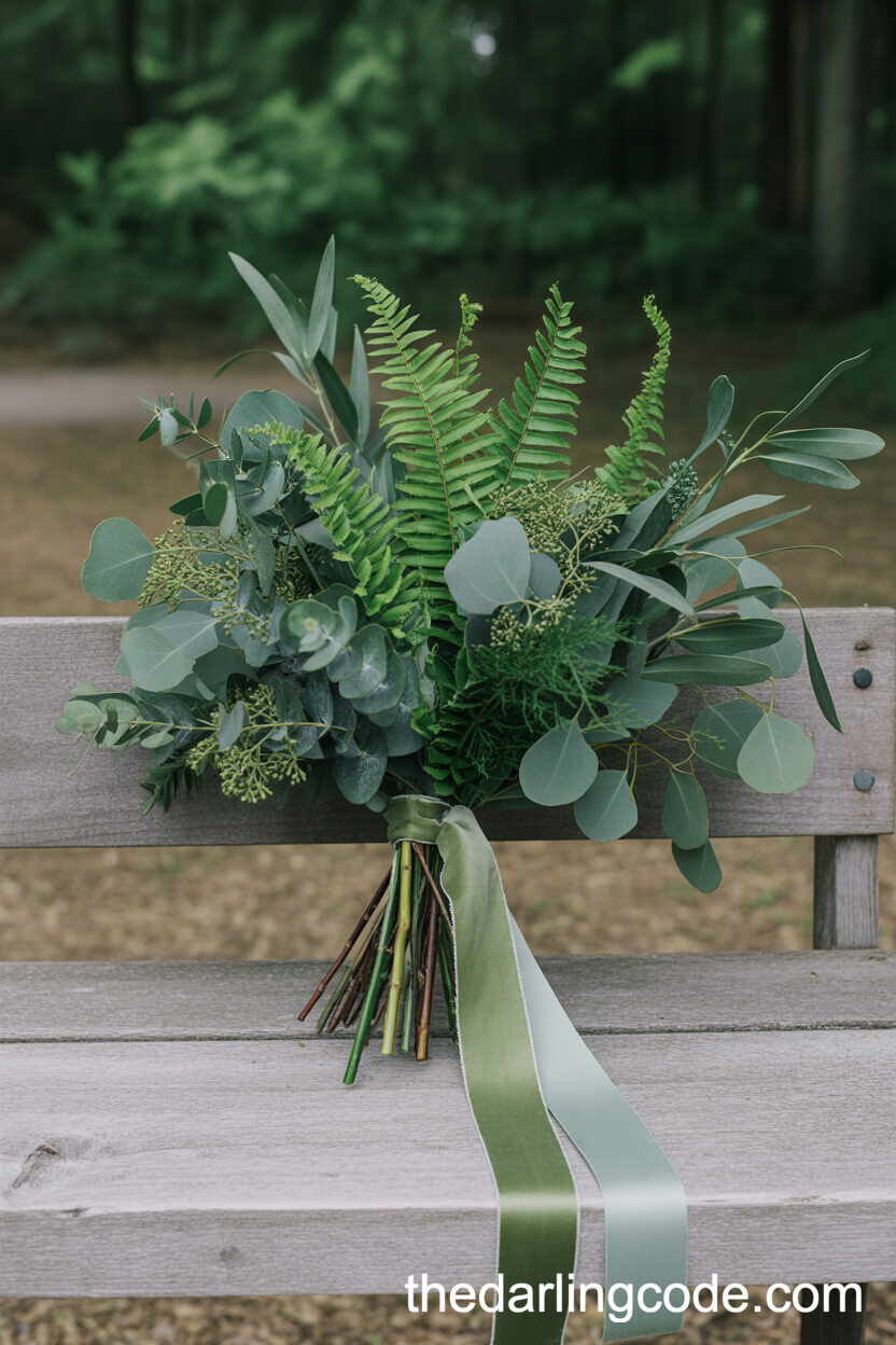 Dramatic All-Green Leafy Wedding Bouquet
