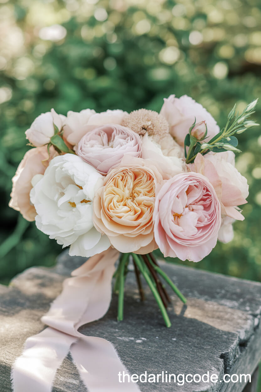 Soft Romantic Blush And Ivory Garden Rose Bouquet