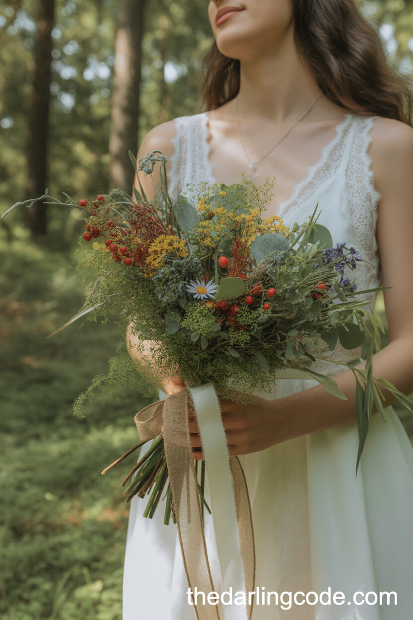 Whimsical Wildflower And Forest Fern Woodland Bouquet