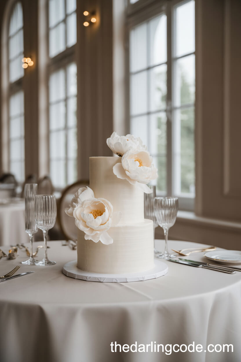 All-White Wedding Cake With Delicate Sugar Peonies