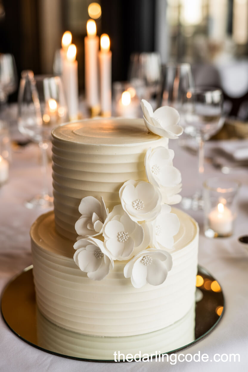 Classic White Fondant Cake With Cascading Sugar Flowers