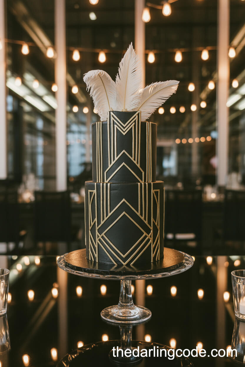 Black Art Deco Cake With Gold Geometric Detailing