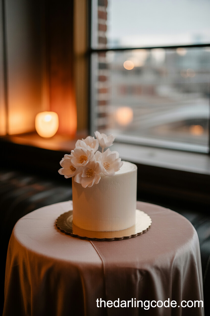 Simple Single-Tier Cake With Petite Sugar Flower Bouquet