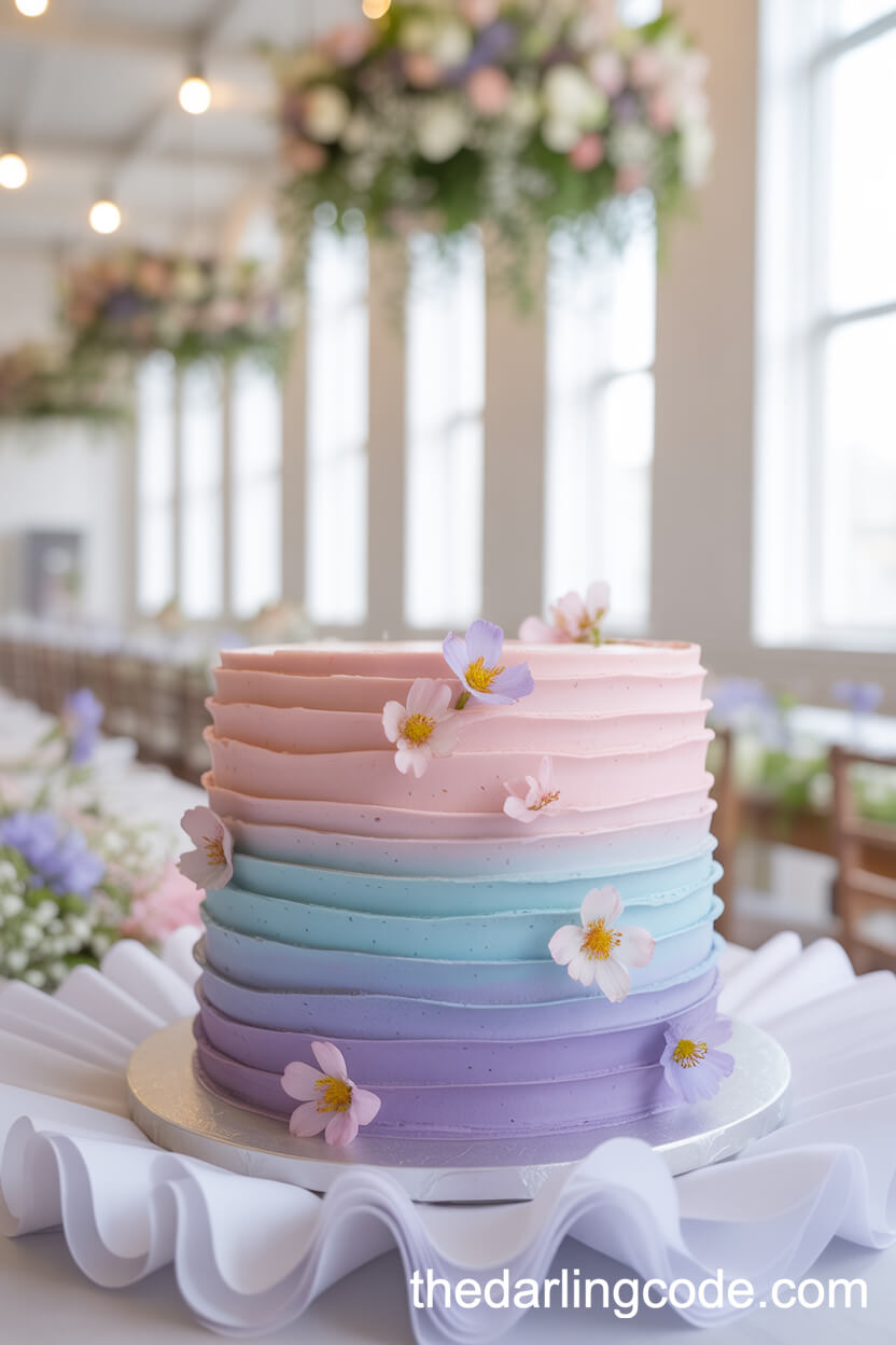 Ombre Pastel Blossom Wedding Cake