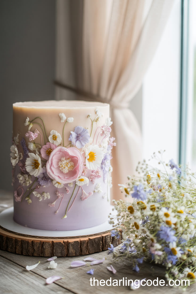Pastel Wildflower Wedding Cake With Edible Florals