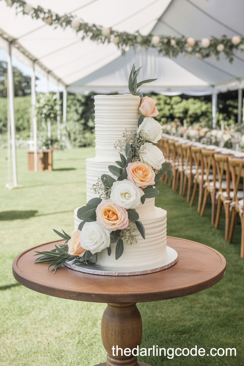 Ivory And Peach Rose Cascade Garden Party Cake