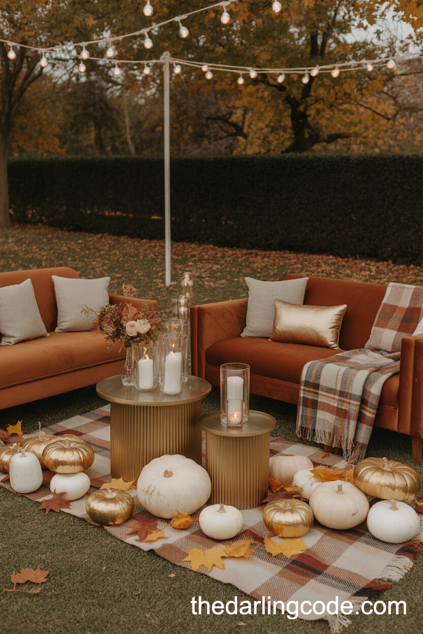 Chic Autumn Lounge With Velvet Sofas And Gold Accents