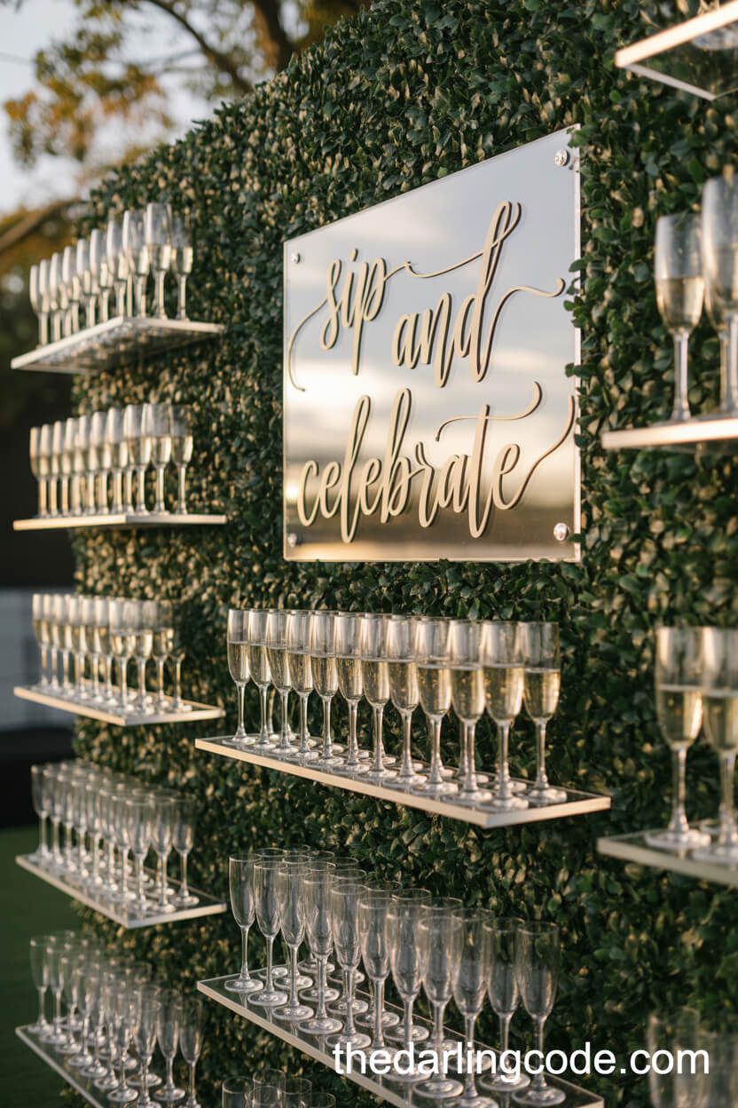 Champagne Wall With Boxwood And Calligraphy Signage
