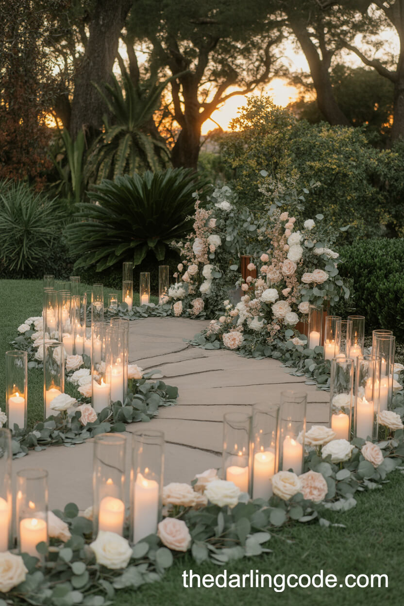 Botanical Garden Ceremony With Candlelit Stone Path