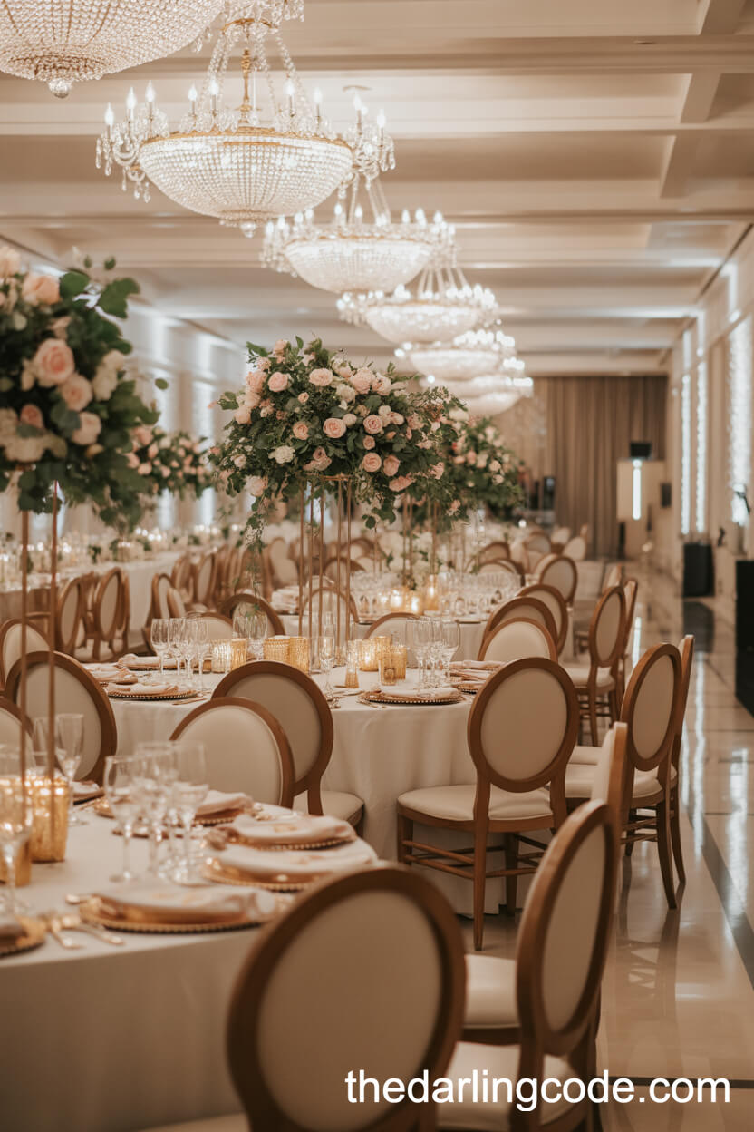 Elegant Ballroom Wedding Décor With Crystal Accents