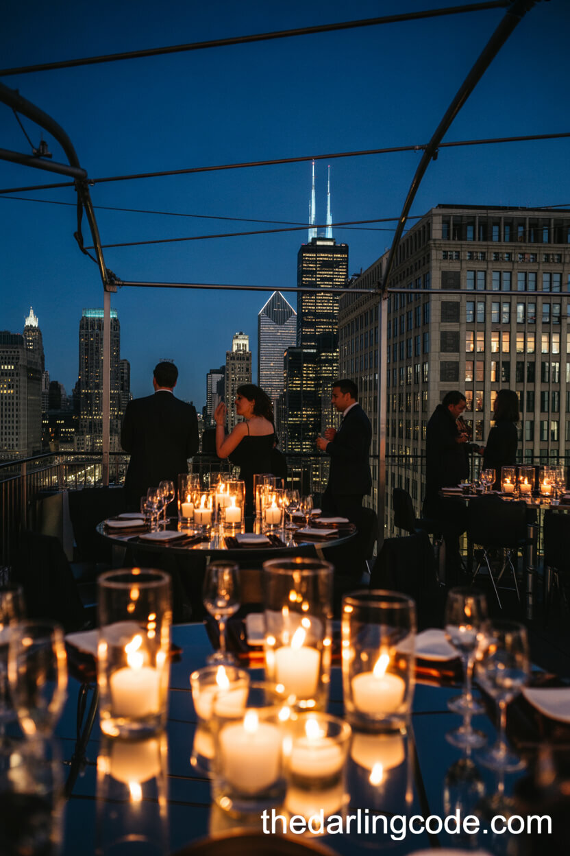 Skyline Rooftop Wedding With Candlelit Tables