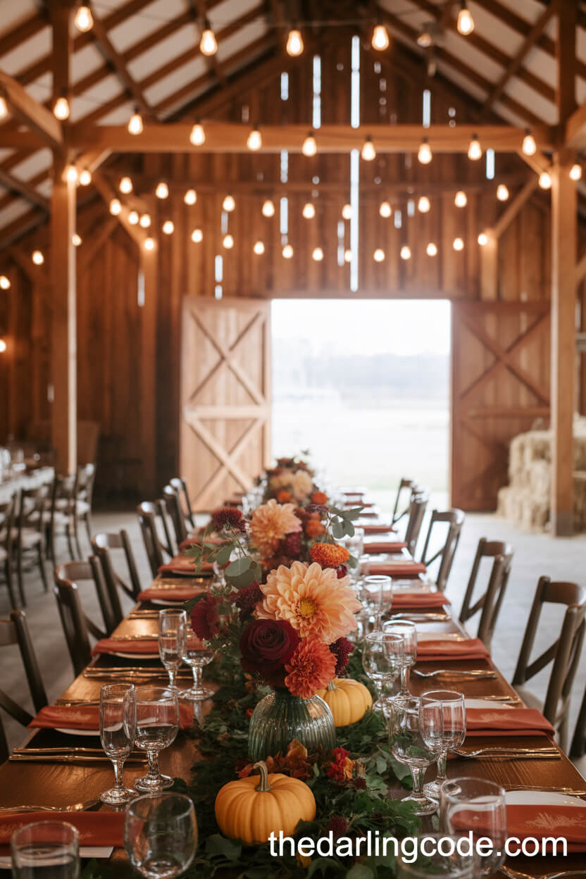 Rustic Barn Reception With Autumnal Florals