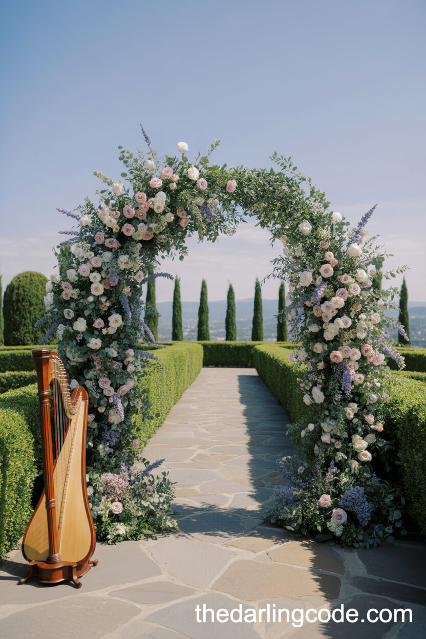 Lush Aisle Ceremony With Roses And Live Music
