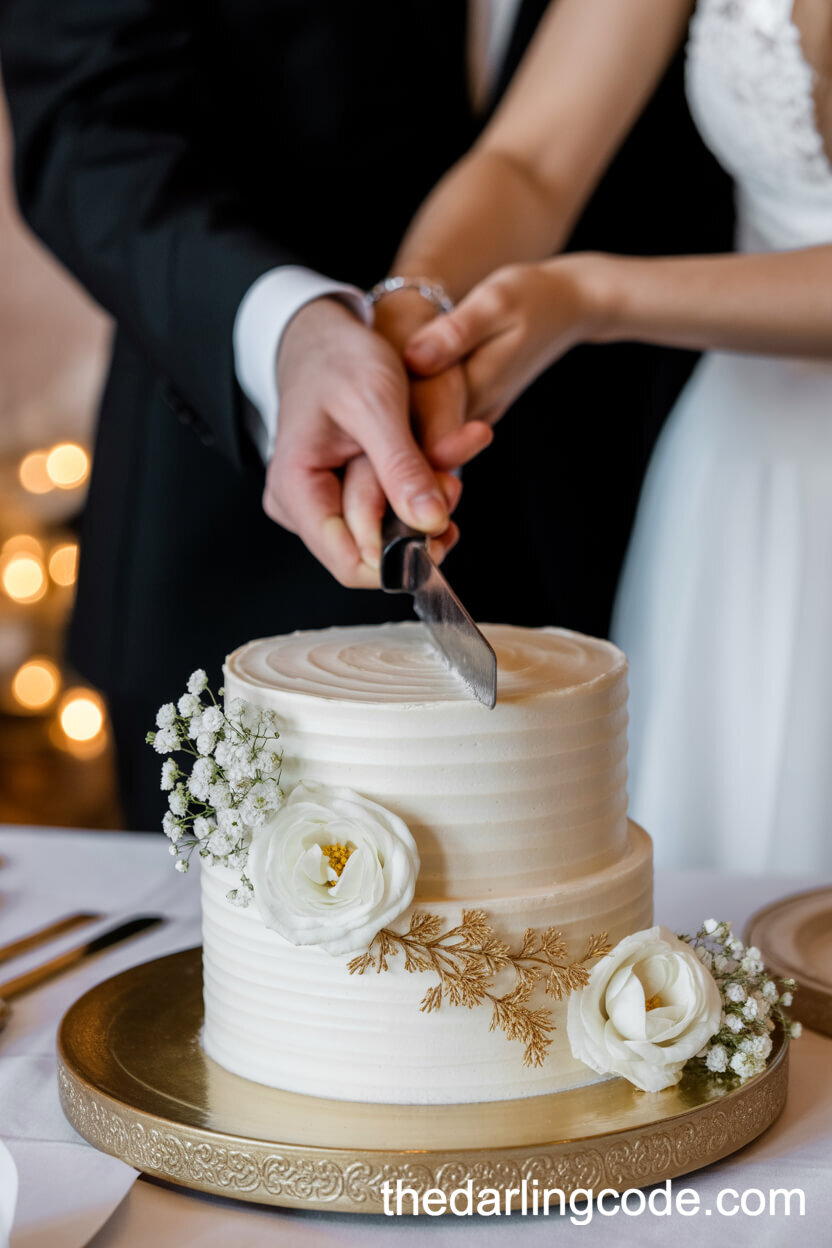 Elegant White Wedding Cake With Floral And Gold Details