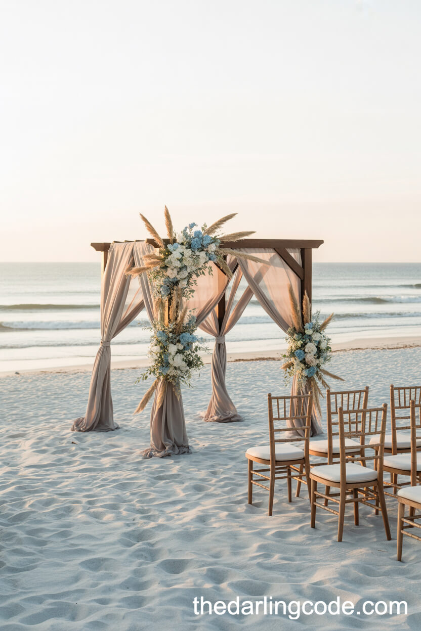 Chic Beachside Ceremony With Driftwood Arbor