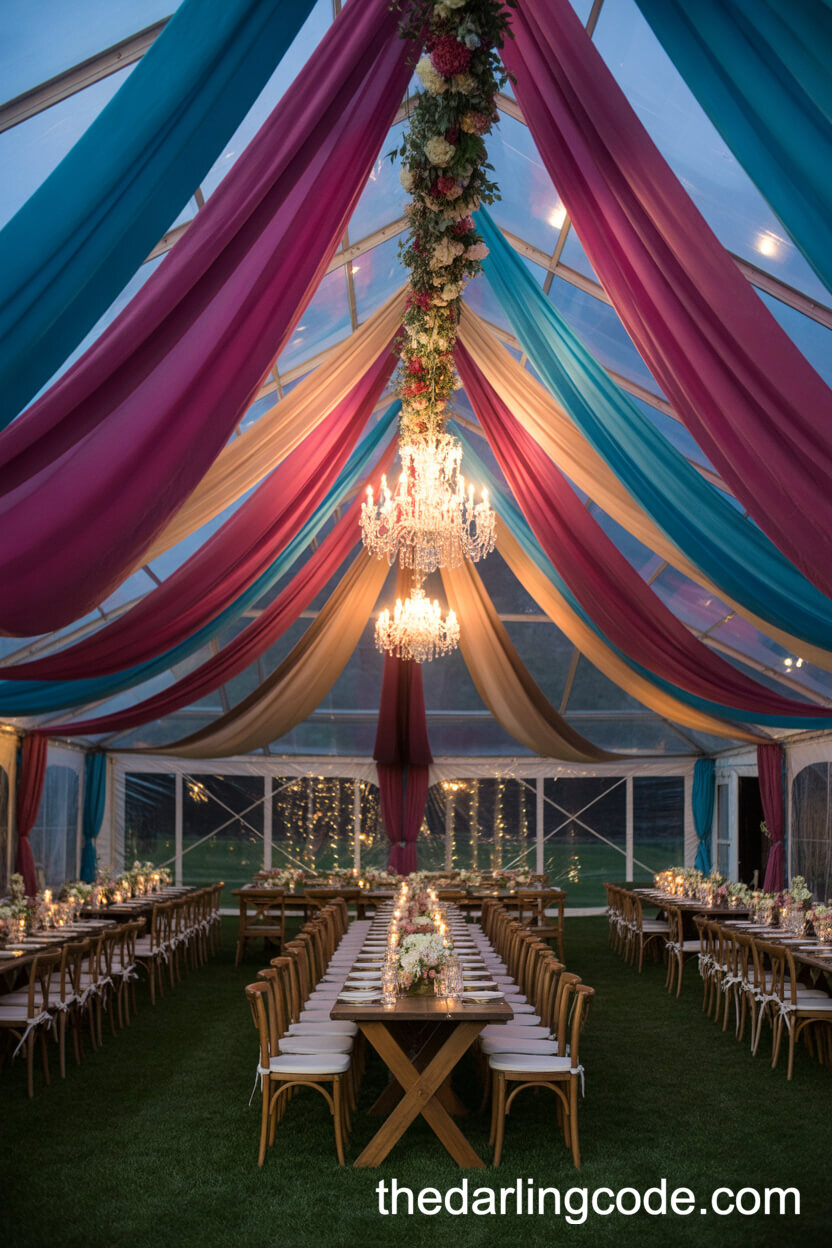 Jewel-Toned Draped Tent For A Dazzling Outdoor Reception