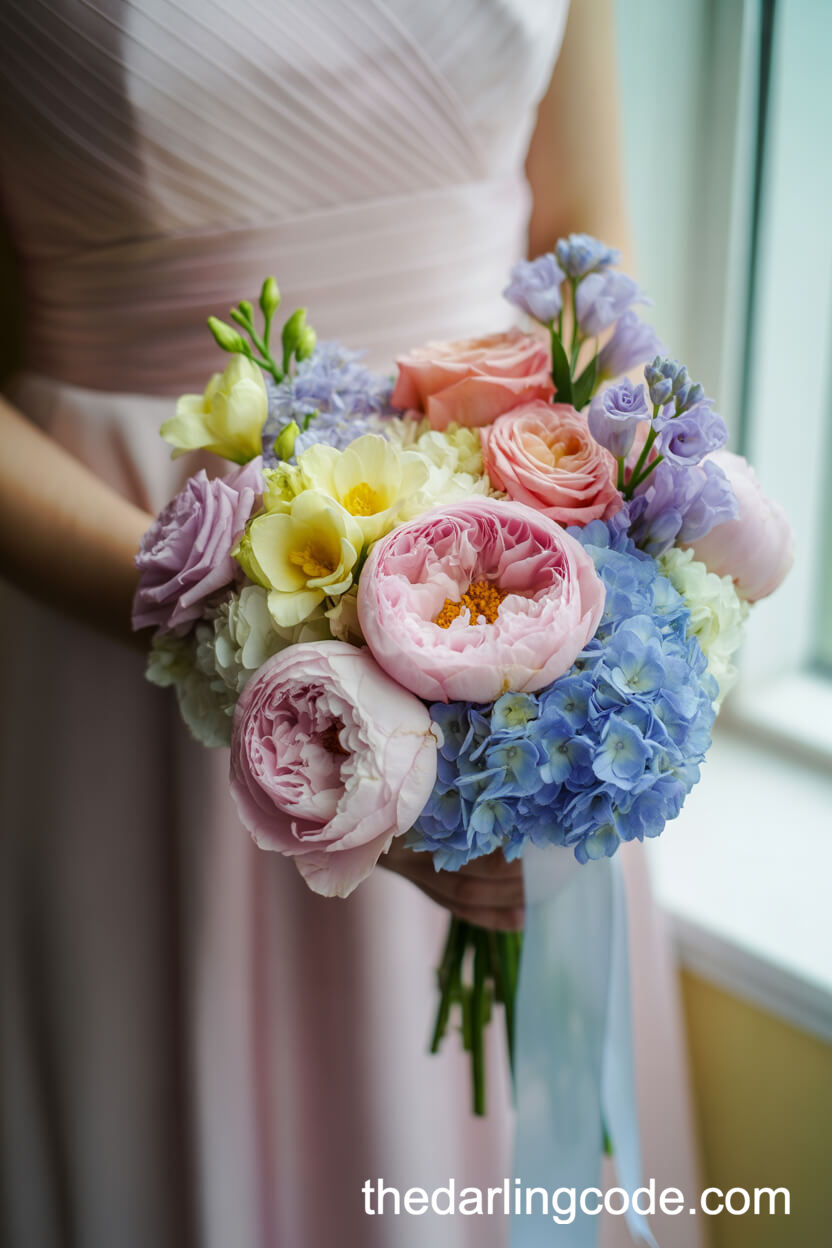 Pastel Peony, Hydrangea, Freesia, And Rose Bouquet