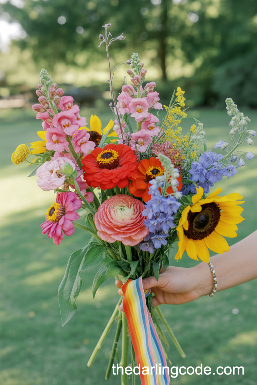 Playful Garden Bouquet With Snapdragons And Sunflowers