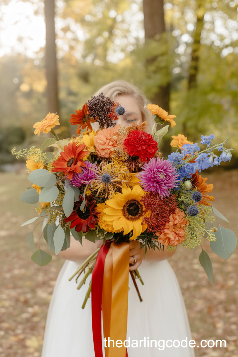Wild Autumn Marigold, Sunflower, And Dahlia Bouquet