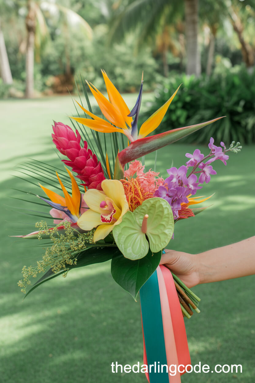Bright Tropical Ginger, Birds Of Paradise, And Orchid Bouquet