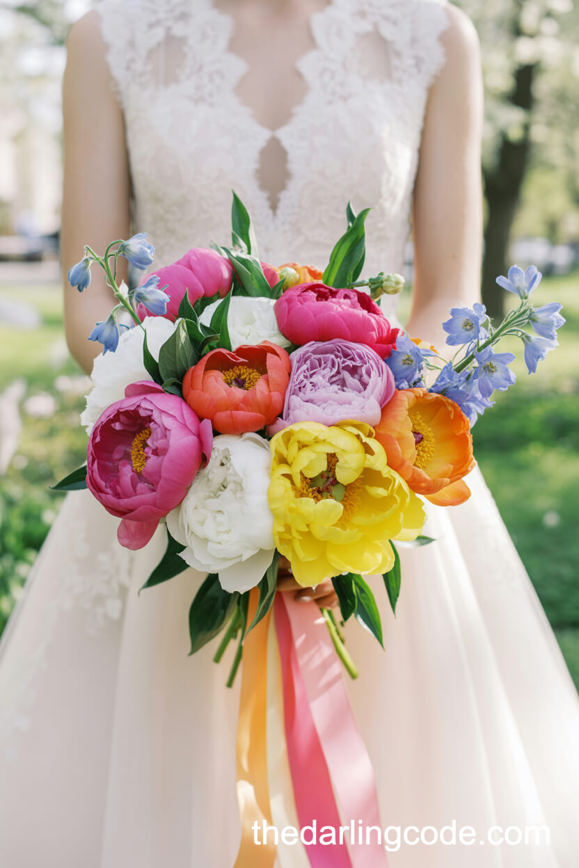 Vivid Spring Peony And Delphinium Bouquet