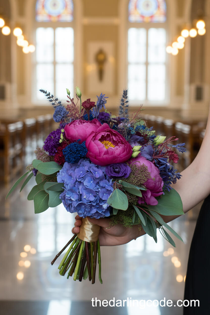 Jewel-Toned Peony, Hydrangea, And Lisianthus Bouquet