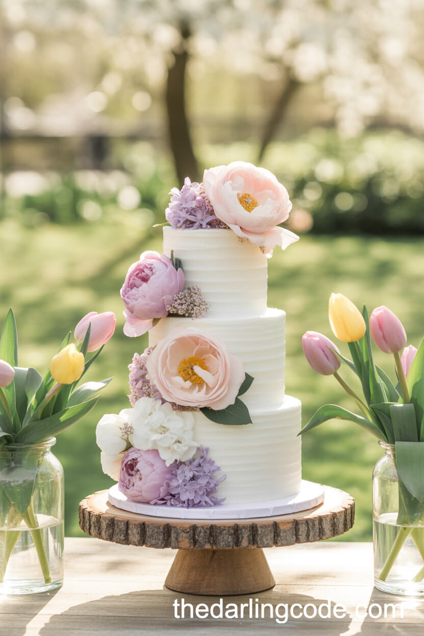 Pastel Floral Spring Garden Wedding Cake